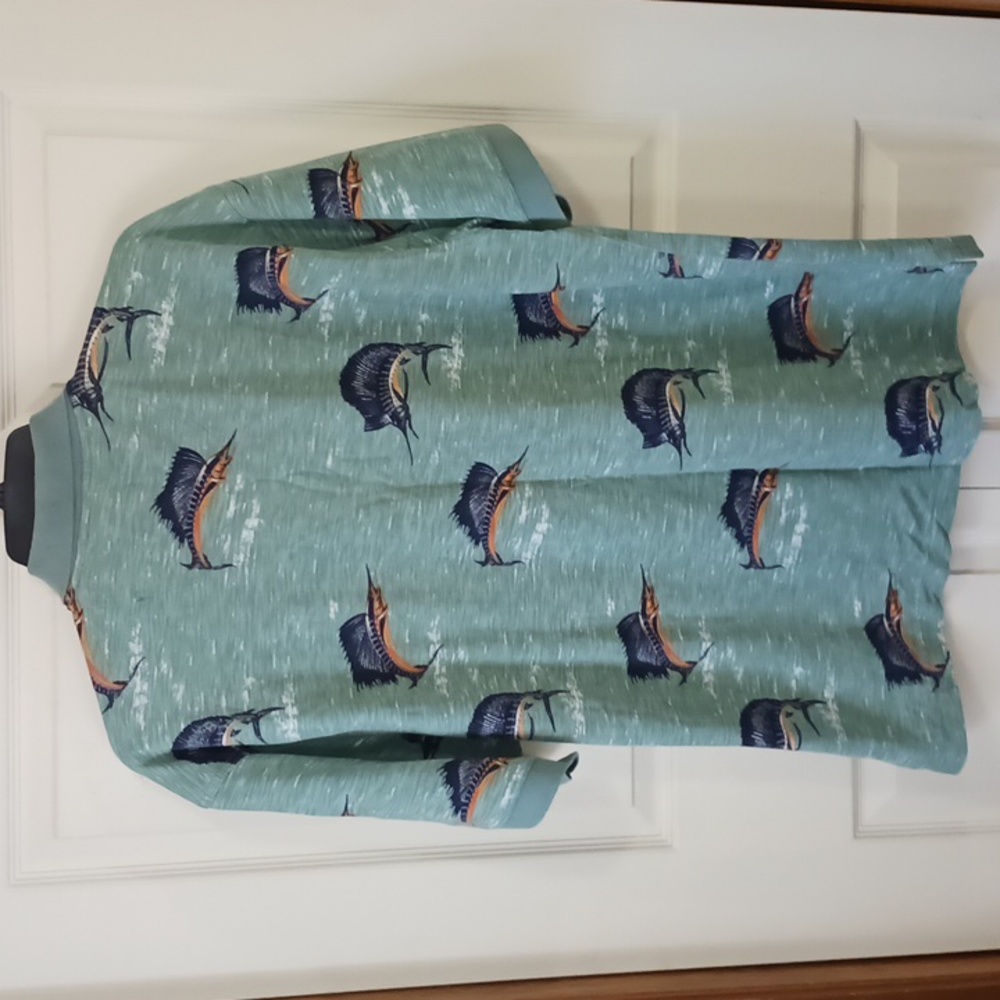 Island Fever pique polo - 1XB - green w marlin print - Picture 4 of 5